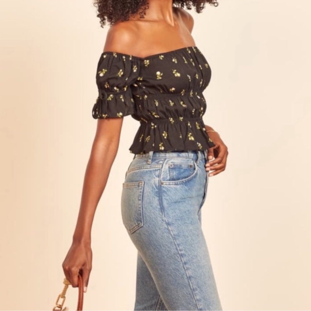 Reformation Solis Top in Briar Floral Black Medium Off The Shoulder $128 - Picture 4 of 16